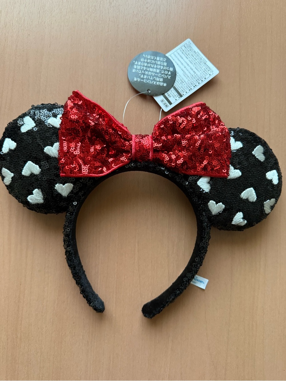 Disney Black Sequin Minnie Ears Headband with Red Bow